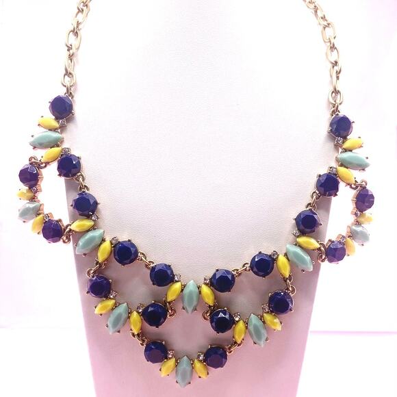 J Crew Vintage Mint Green and Navy Blue and Yellow Necklace - Picture 1 of 4